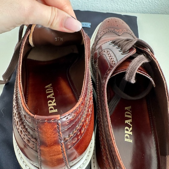 Cognac Oxford Brogue Platform Loafers - Picture 5 of 8